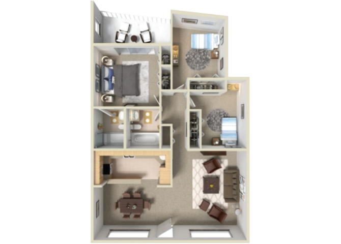 3 bedroom 2 bathroom floor plan at Canyon Vista Apartments in Tucson, AZ
